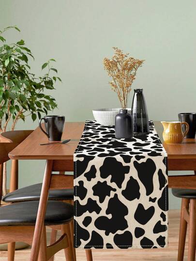 1 pièce Chemin de table imprimé vache, thème de ferme de cowboy. Chemin de table lavable pour l'intérieur et l'extérieur, fête, cuisine, maison, table à manger, décoration