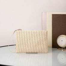 Straw Clutch Purse For Women - Apricot - View 2