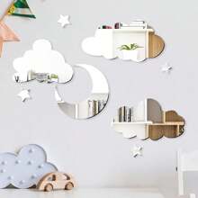 Moon, Star & Cloud Acrylic Wall Stickers, Self-Adhesive Mirror Wall Decal Art Decoration