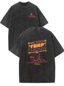 Joe's Fried Chicken "Wen Tai! Men's And Women's Inspired T-Shirts-High Quality 100% Cotton, Short Sleeves, Round Neck, Geometric Printing, Ideal For Summer Wear. - 黑色 - 查看 1