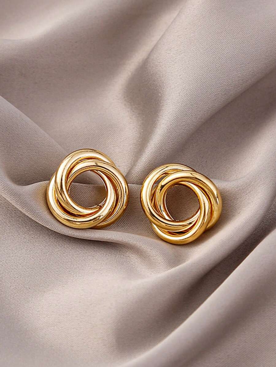 Twisted Geometric Circular Shape Earrings – Modern And Versatile Design – Fashion Accessory For Women - 金色 - 查看 1