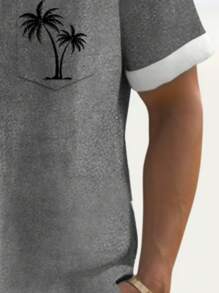 Plus Size Men's Palm Tree Print Short Sleeve Casual Shirt