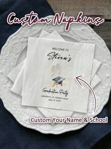 20-500pcs Custom Graduation Napkins, 3-Ply Personalized Napkins With Your Text, Class Of 2025, Disposable Beverage/Dessert Napkins For Grad Party Decor, Farewell Banquet Decor, Graduation Party Gift, Custom Cocktail Napkins - Multicolor - View 1