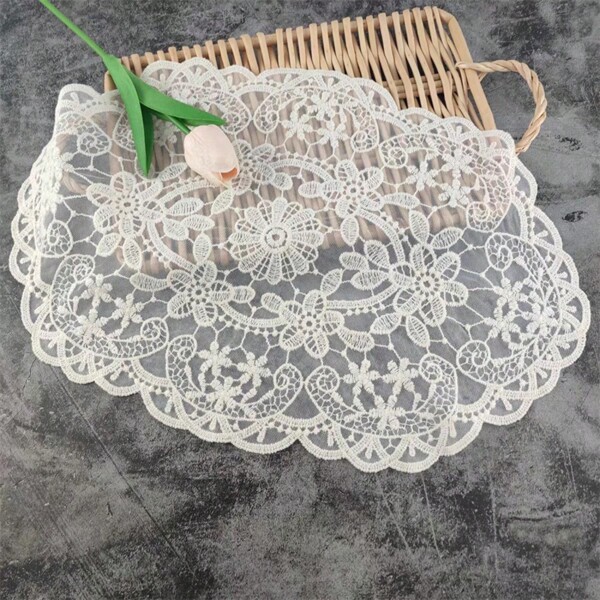 1pc/2pcs Nordic Style Hollow Lace Coasters, Bedside Table Mat, Oval Small Placemats