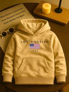 Children's Hoodie With Los Angeles Print And Hood, Comfortable Cotton, Various Colors And Sizes - 米色 - 查看 1