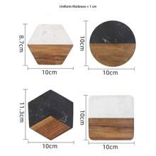 大理石隔热杯垫，玫瑰木拼装，圆形、方形、六角形，欧式奢华咖啡杯垫，适用于咖啡杯、茶杯、各种杯子，适合居家、咖啡厅、餐厅 - 彩色 - 查看 6