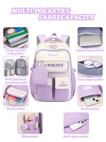 2Pcs/Set Large - Capacity Girls' Backpack With Teddy Bear Print & Portable Handbag, Coin Purse. Student Backpack Fits 15.6 - Inch Laptop, Multi - Functional Pockets. Ideal For Outdoor Travel, Back - To - School, School Trips & Daily Use