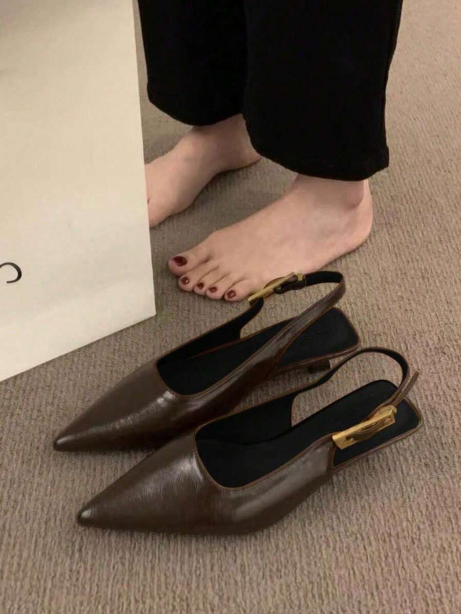 Vintage French Pointed Toe Low Heel Sandals For Women, New Commuter/Party Shoes, Heel Height 3.5cm