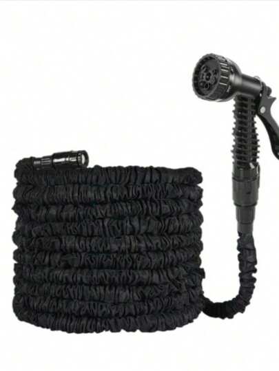 3X 伸缩重型橡胶花园软管，带高压水枪 - 3/4 英寸四季户外软管，适用于洗车、草坪护理和庭院工作，包括欧洲螺纹适配器