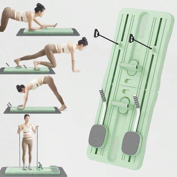 1 pieza Tabla de Pilates plegable portátil, Tabla abdominal multifuncional, Entrenador de abdominales y core, Tabla de entrenamiento de flexiones para hombres y mujeres con almohadillas para las rodillas, bandas de resistencia, equipo de ejercicio abdominal para el gimnasio