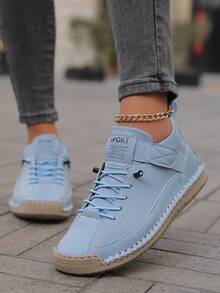 2025 年秋冬女士情侣时尚工作靴，一脚蹬，手工缝制，橡胶防滑鞋底，百搭，适合所有季节 - 淺藍色 - 查看 6