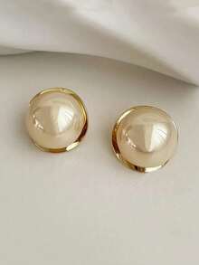 经典半圆形仿珍珠耳环，提升您的整体形象 - 金黃色 - 查看 12