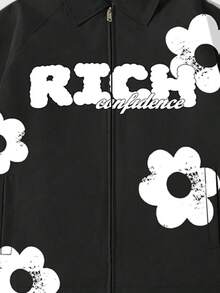 男士字母印花休闲春秋外套，拉链长袖外套，送朋友、老公、男友的礼物 - 黑色 - 查看 6