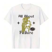 "Unisex 100% Cotton Round Neck Short - Sleeve T - Shirts - Provocative 'All About Failure' Graphic Basic Tee For Summer Men's Tops" - trắng - Xem 6