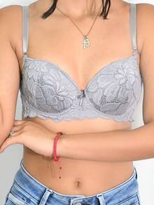 RITA SENSUAL FLORAL LACE BRA CUP B (3 PCS) - Grey - View 3