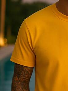 Stretwaer Men's Basic T-Shirt 100% Cotton 30.1 Premium Fresh, Wide And Comfortable - 黃色 - 查看 2