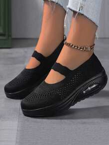 Pantofi sport pentru femei, cu pernă de aer, tricotați, cu toc plat, fără mâneci, sport, casual, cu fund moale, respirabil, din plasă, mărimea 35-43