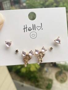 6 件/套 Y2K 粉色心形蝴蝶结耳钉 女士女孩星星吊坠耳环 - 甜美水晶蝴蝶结耳坠 时尚耳饰礼物 - 6件套蝴蝶結愛心耳環 - 查看 16
