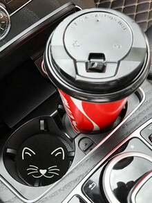 猫咪杯垫 汽车杯架杯垫，手指凹槽，方便取下，汽车内饰配件杯垫，杯垫垫子 汽车杯垫 - 黑與白 - 查看 3