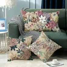 The Latest Best-Selling Spring Flower Series Pillowcase 4-Piece Set, Polyester Short Plush Sofa Cover (Without Pillow Core)