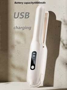 New USB Rechargeable Wireless Hair Straightener, Mini Cordless Flat Iron For Top Of Head Volume & Bangs Styling, 2-In-1 Curling And Straight Hair Tool, Portable Charger - Multicolor - View 5