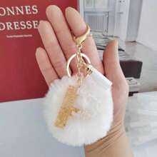 Christmas Festival Gifts Home Decorations-White Initial Letter Keychain With Soft Fluffy Fur Ball Pom-Pom Women Sweet Bag Purse Charm A-Z 26 Letter Pendant