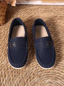 Giày bệt cho bé trai, Giày thường ngày PU màu be nhạt với thiết kế khâu thủ công, Giày lười thoải mái cho du lịch mùa xuân/thu, hoạt động giải trí - Màu xanh lam - Xem 5