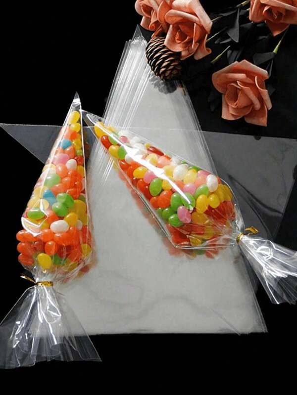 100pcs/50pcs/25pcs Diy Wedding Birthday Party Opp Bags, Transparent Triangle Candy Food Bags, Food Bag Food Box Suitable For Candy Chocolate Cookies Etc.Lot Diy Candy Bag, Wedding Favors, Birthday Party Decoration, Ideal For Baking, Candy, Pastry, And Snack Packaging Wedding Party Gift Bags