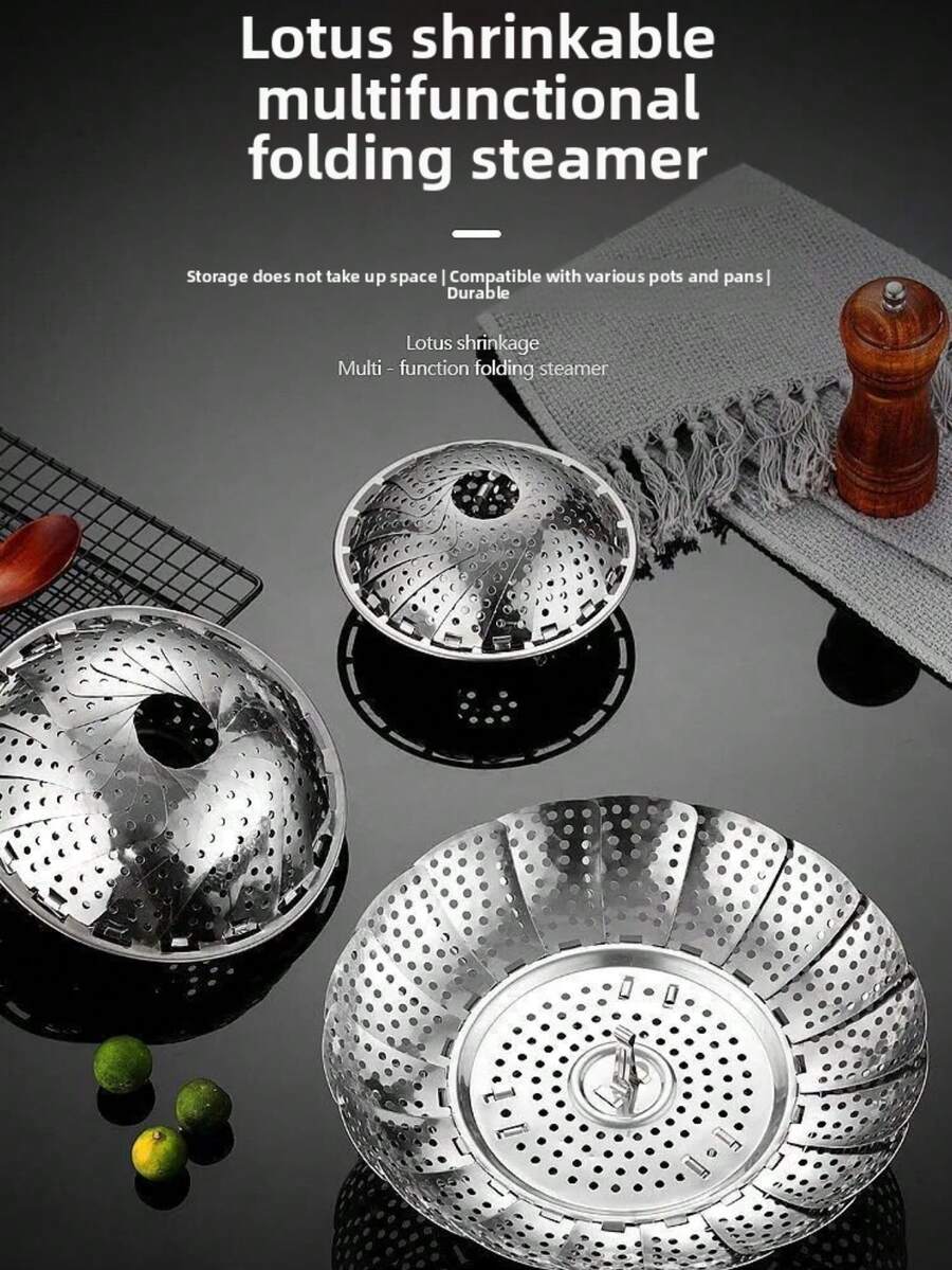 1-Piece Thickened Stainless Steel Lotus-Fold Steamer – Expandable Multi-Layer Vegetable Steamer Basket With Collapsible Design, Heat-Resistant Kitchen Tool For Healthy Cooking & Fruit Draining