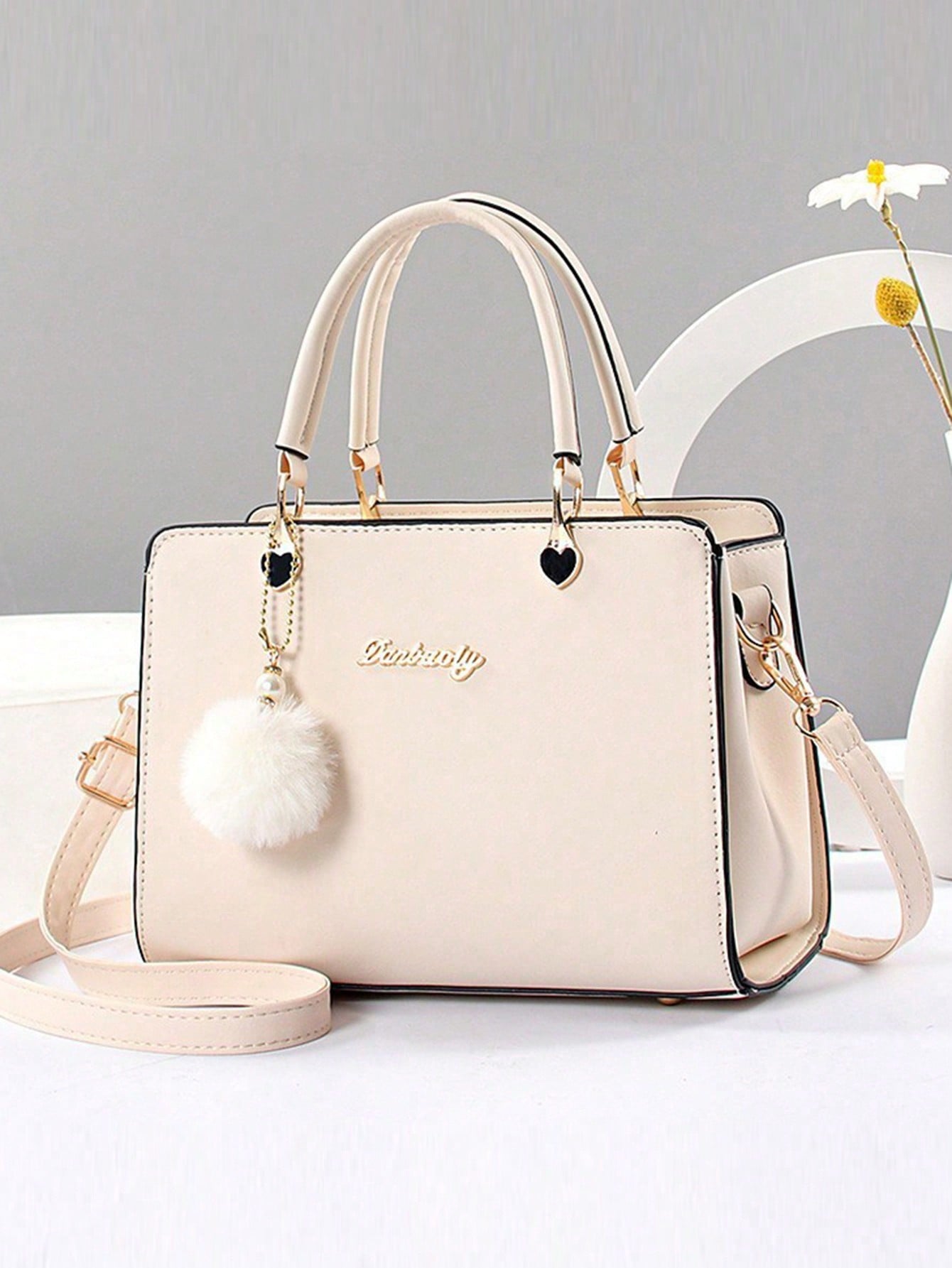 مجموعة محفظة وحقيبة يد بلون أحادي من الجلد الصناعي...