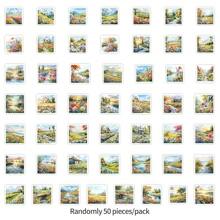 50 pièces Autocollants de paysage aquarelle Autocollants vinyle esthétiques pour scrapbooking, journalisation, ordinateur portable, pare-chocs, skateboard, bouteilles d'eau, ordinateur, téléphone, bande dessinée, casque de protection, voiture, fournitures scolaires, rentrée des classes