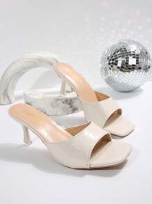 全新大码女式方头白色高跟凉鞋，皮革休闲一脚蹬沙滩拖鞋，夏季时尚户外鞋 - 米色 - 查看 7