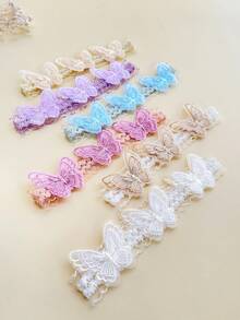 Set de 3 diademas de princesa para niña con doble capa, bordado de mariposa y doble corona con volantes, accesorios lindos para el cabello - Multicolor - Ver 8