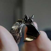 1pc Vintage Metal Minimalist Bat Shaped Open Ring, Fashionable Personalized Animal Ring For Men - Silver - View 8