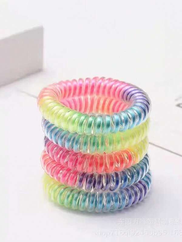 3/5pcs Classic Hair Accessories Hair Ties Ponytail Holders, High Elastic Candy Color Rainbow Telephone Wire Hair Bands