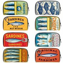 沙丁鱼印花拉链钱包，可装硬币、现金、信用卡、身份证，长款钱包，教师生日礼物、感谢礼物、通勤礼物、节日礼物、办公室周年纪念礼物、生日礼物、情人节礼物、女士结婚礼物、白领礼物、女士莲花钱包、女士钱包、长款钱包