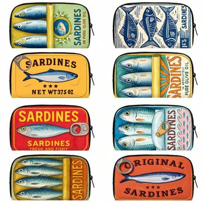 Sardine Printed Zipper Bag, With Change, Cash, Credit Card, Coin, Credit Card, ID Card, Long Wallet Bag, Teacher's Birthday, Thank-You Gift Commuting Holiday Office Anniversary, Holiday, Birthday Gift Valentine's Day Gift Lady's Wedding Gift, White Collar Gift, Lady's Lotus Wallet, For Women Wallet Purse Wallet Long Wallet