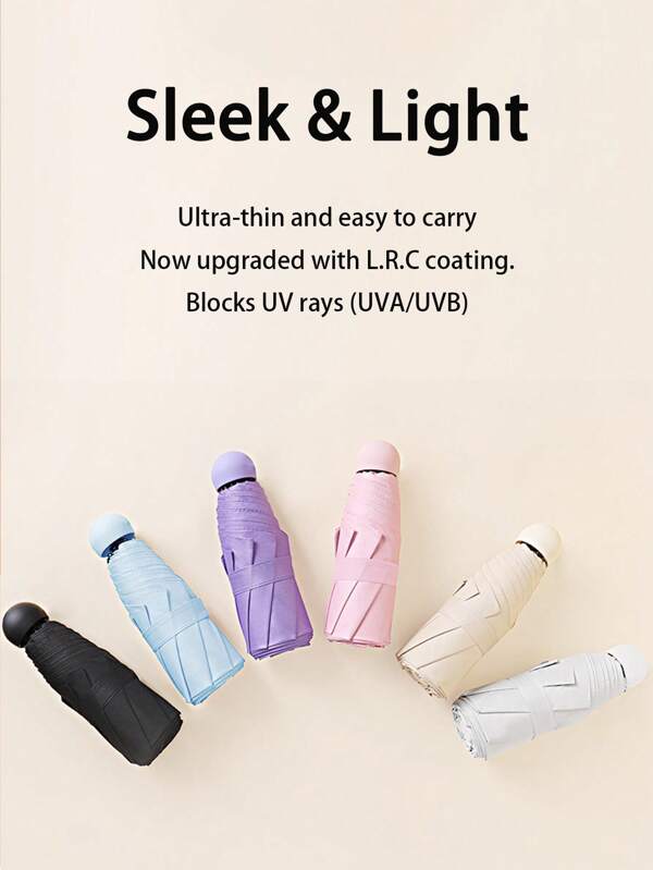 Ultralight And Compact Mini UV Umbrella For Women – 5-Fold Lightweight Pocket Travel Umbrella, Compact Sun & Rain Folding Umbrella With Black Coating, Anti-UV, Windproof, Portable Parasol Summer Cooling,Beach,Travel