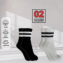 Women's Gym Socks 2 Pairs Exercise And Running Soft Breathable Fabric Cotton Autumn And Spring - Black and White - View 4