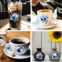 12 Sheets Blue Rose Style UV DTF Cup Transfer Paper, Suitable For 16oz Glass Coffee Cups, Blue Rose Style UV DTF Transfer Paper For Water Bottles, Creative Crafts And Gift - Multicolor - View 4