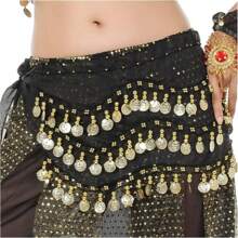 1pc Gold Coin Waist Chain, Beginner Belly Dance Waist Scarf, Shiny Sexy Dance Practice Hip Scarf, BLINGBLING, Suitable For Daily Wear, Nightclub Stage Performance, Street Snap, Festival Party Costume Accessory Summer School