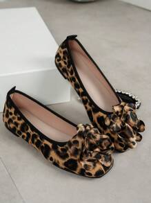 Sexy Leopard Print Bow Decor Flat Slip-On Shoes