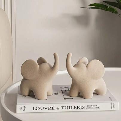 1 pieza Ornamento moderno y minimalista de elefante color beige - Resina/Flocado, perfecto para decoración de escritorio en el hogar y oficina | Regalo ideal para festividades como Halloween, Navidad, Pascua, Acción de Gracias