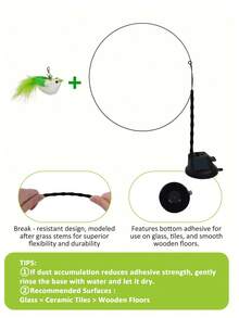 猫咪互动逗猫棒，带羽毛和铃铛，宠物猫运动娱乐替换追逐玩具，吸盘手柄，人造纤维羽毛，猫咪用品 - 綠色 - 查看 16