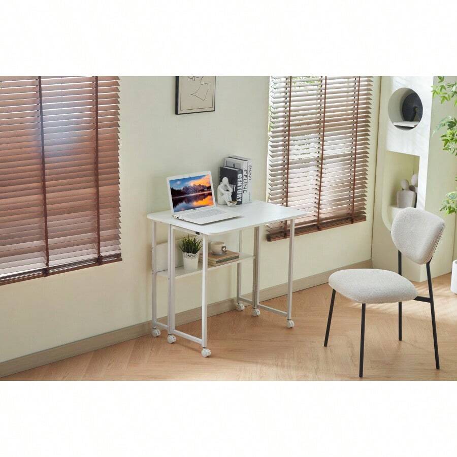 Folding Desk Small Foldable Desk For Small Space, 31.5 Inches Writing Computer Desk In Study, Home Office Foldable Office Desk For Bedroom 80*58,White-3107 - Multicolor - View 1