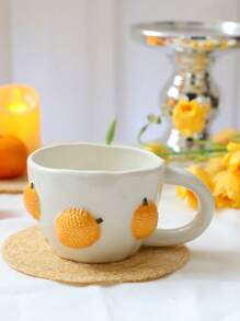 1pc 400ml Ceramic Cup With Fruit Pattern, Espresso Cup, Creative Ceramic Gift, Water Cup, Holiday Coffee Cup/Tea Cup, High-Quality Office/Home Breakfast Cup, Couple Gift Cup Back To School