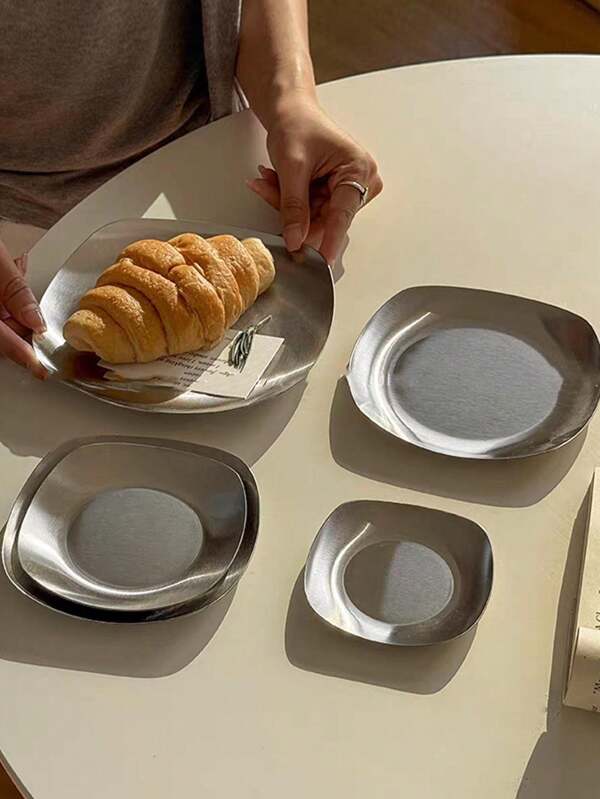 1 Pc Ins Style Delicate Stainless Steel Cake/Dessert/Toast/Fruit Plate