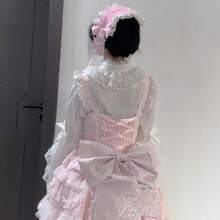 1pc Lolita Style Girl Faux Pearl Bow Lace Headband + Cute Countryside Themed Headpiece Ribbon Maid Headdress, Suits 2D Lolita Halloween