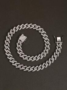 Conjunto de collar y pulsera de eslabón con efecto de hielo - Joyería con brillos de estilo hip hop para hombres