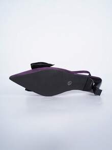 Elegant Black Slingback Kitten - Heeled Sandals With Bow Details. Applicable Scenarios: Suitable For Daily Commuting. Wearing These Sandals In The Office Can Showcase An Elegant Demeanor. They Are Also Ideal For Casual Dates. They Pair Well With Both Dresses And Pants, Adding A Touch Of Sophistication To The Overall Look. - Bow Purple - View 8